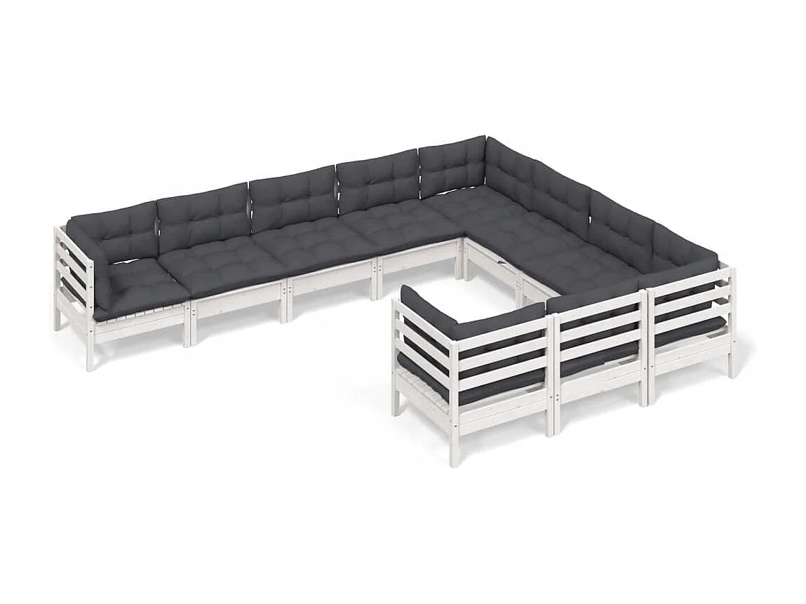 10 pcs conjunto lounge de jardim c/ almofadões pinho branco
