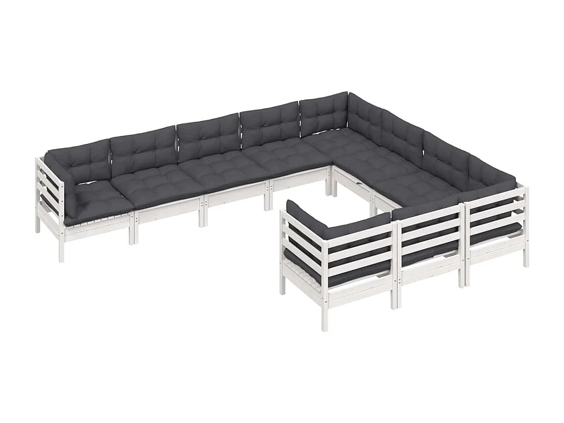 10 pcs conjunto lounge de jardim c/ almofadões pinho branco