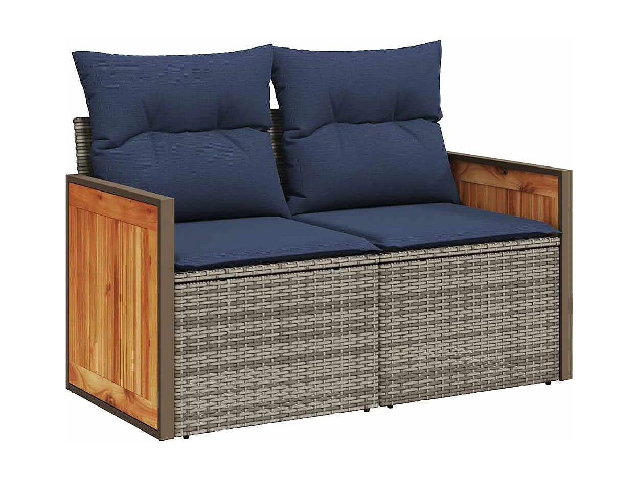 Garden Furniture - 11-tlg. Garten-Sofagarnitur mit Kissen Grau Poly Rattan Akazie