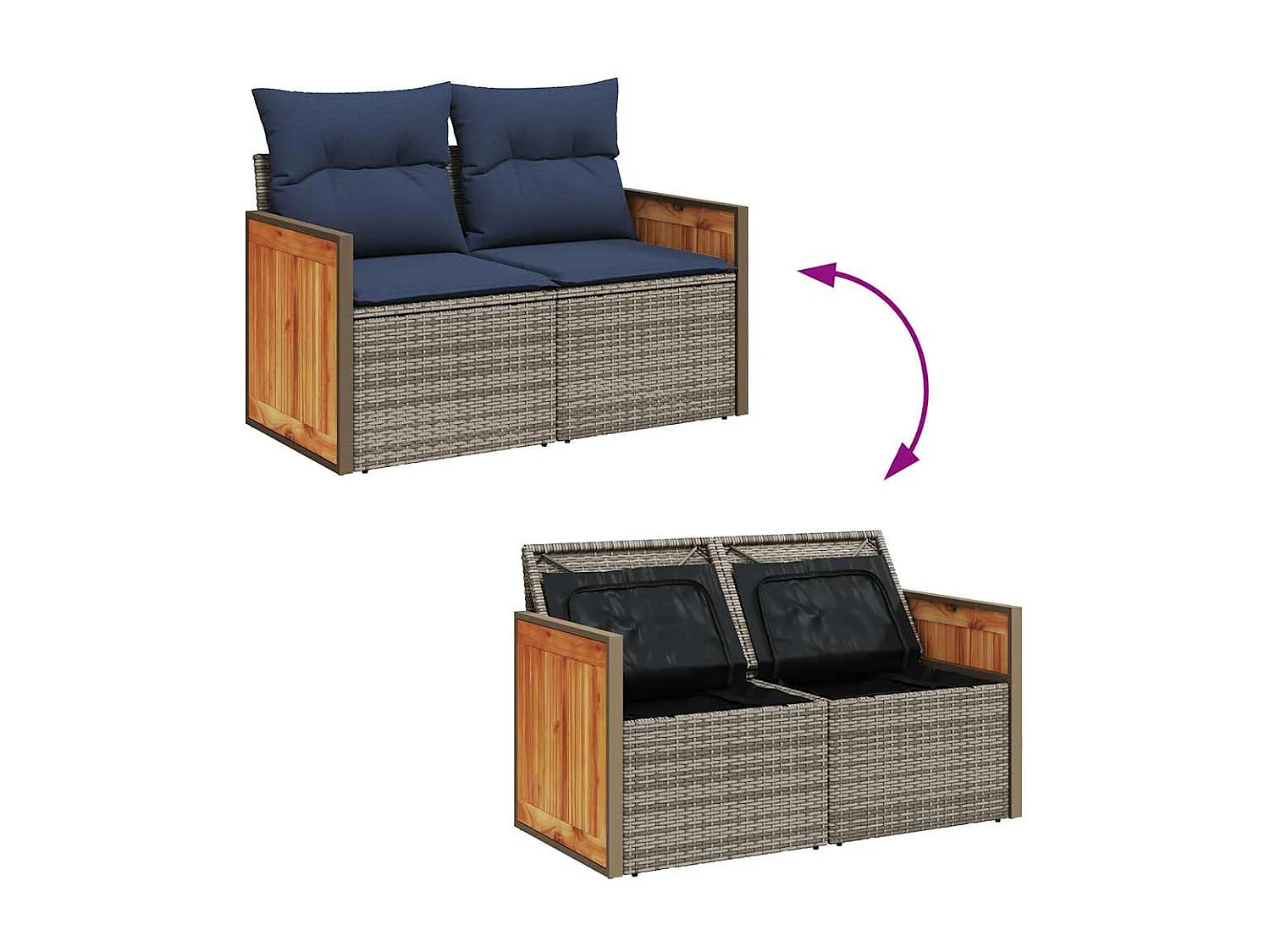 Garden Furniture - 11-tlg. Garten-Sofagarnitur mit Kissen Grau Poly Rattan Akazie
