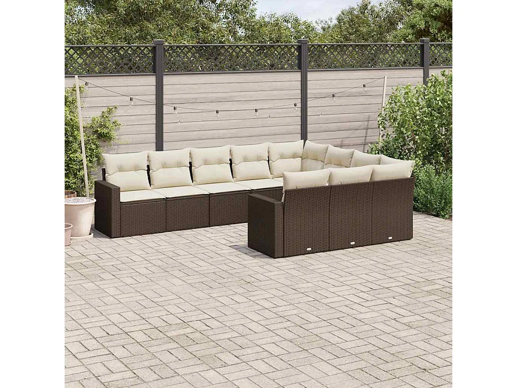 Garden Furniture - Salon de jardin 10 pcs avec coussins marron résine tressée