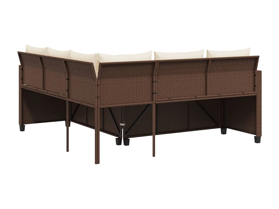 Sofá de jardim forma de L c/ mesa e almofadões vime PE castanho