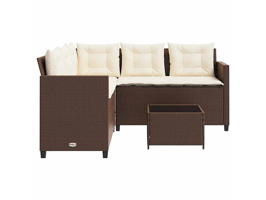 Garden Furniture - Canapé de jardin avec table et coussins en forme de L marron
