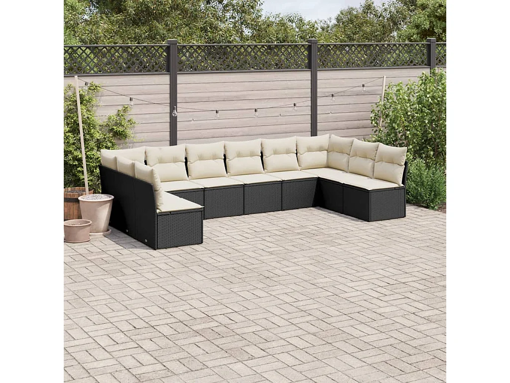 Garden Furniture - Salon de jardin 10 pcs avec coussins noir résine tressée