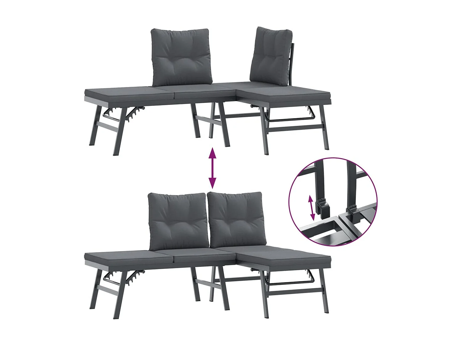 Garden Furniture - 3-tlg. Garten-Sitzgruppe mit Kissen Schwarz Stahl
