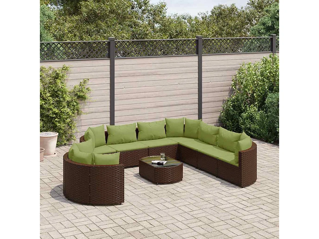 Garden Furniture - 10-delige Loungeset met kussens poly rattan bruin