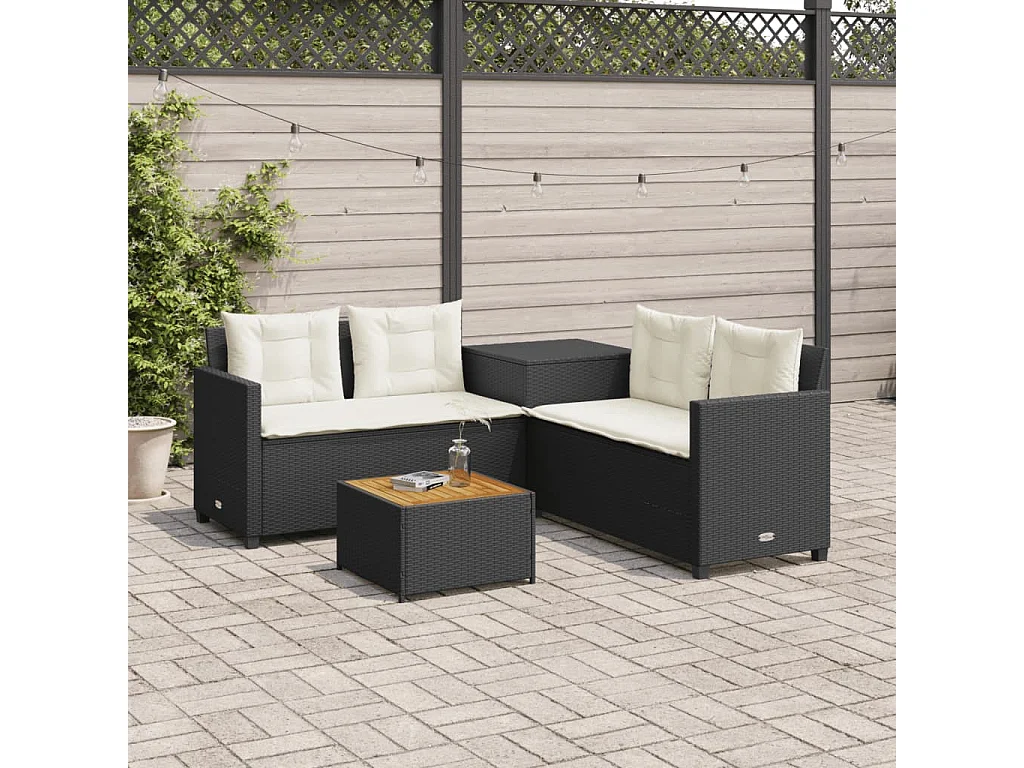 Garden Furniture - Canapé de jardin avec table et coussins en forme de L noir