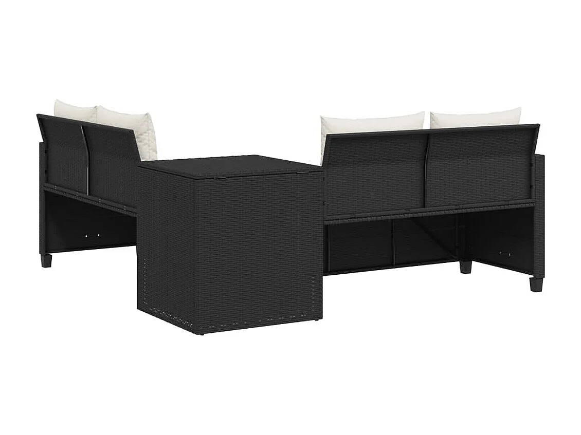 Garden Furniture - Canapé de jardin avec table et coussins en forme de L noir