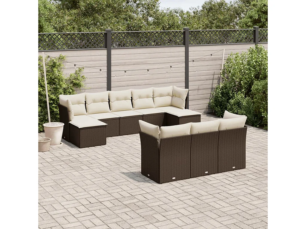 Garden Furniture - Set Divani da Giardino 10pz con Cuscini in Polyrattan Marrone