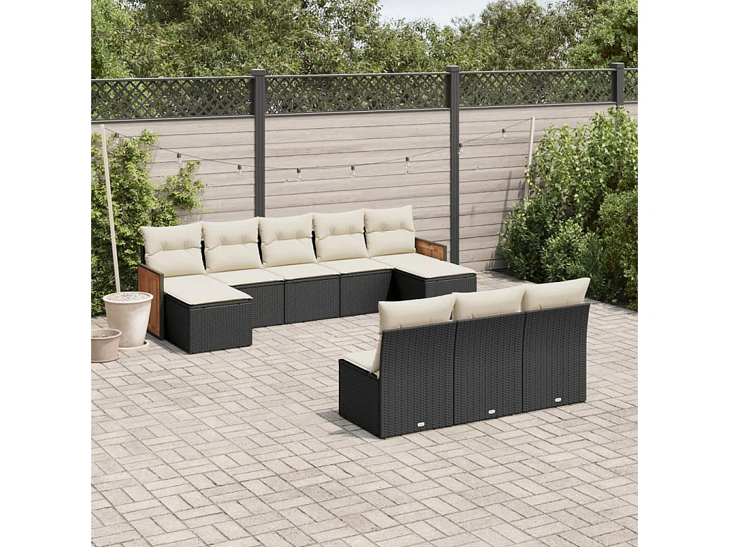 Garden Furniture - Set Divani da Giardino 10pz con Cuscini in Polyrattan Nero