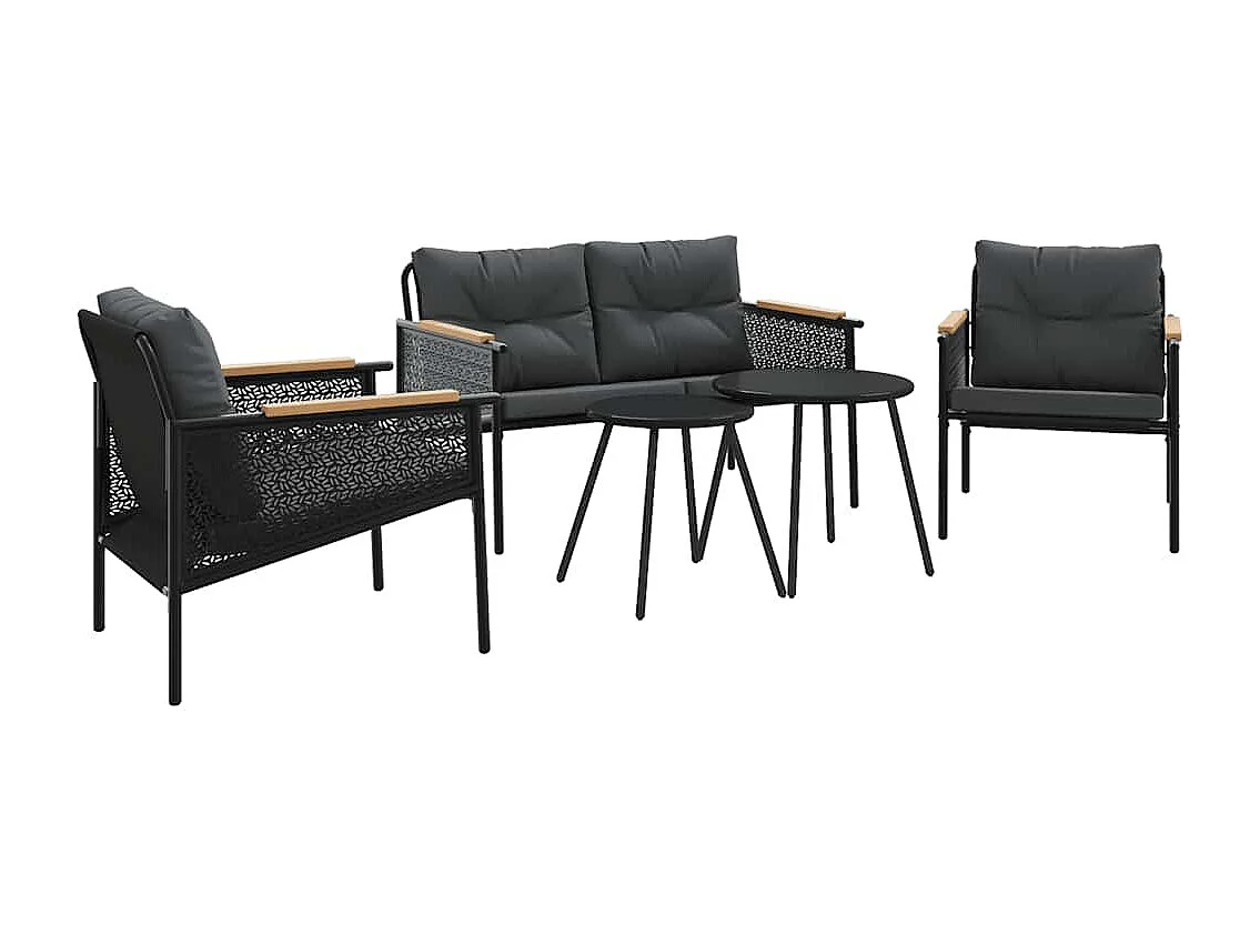 5 pcs conjunto mobiliário de varanda com almofadões aço preto