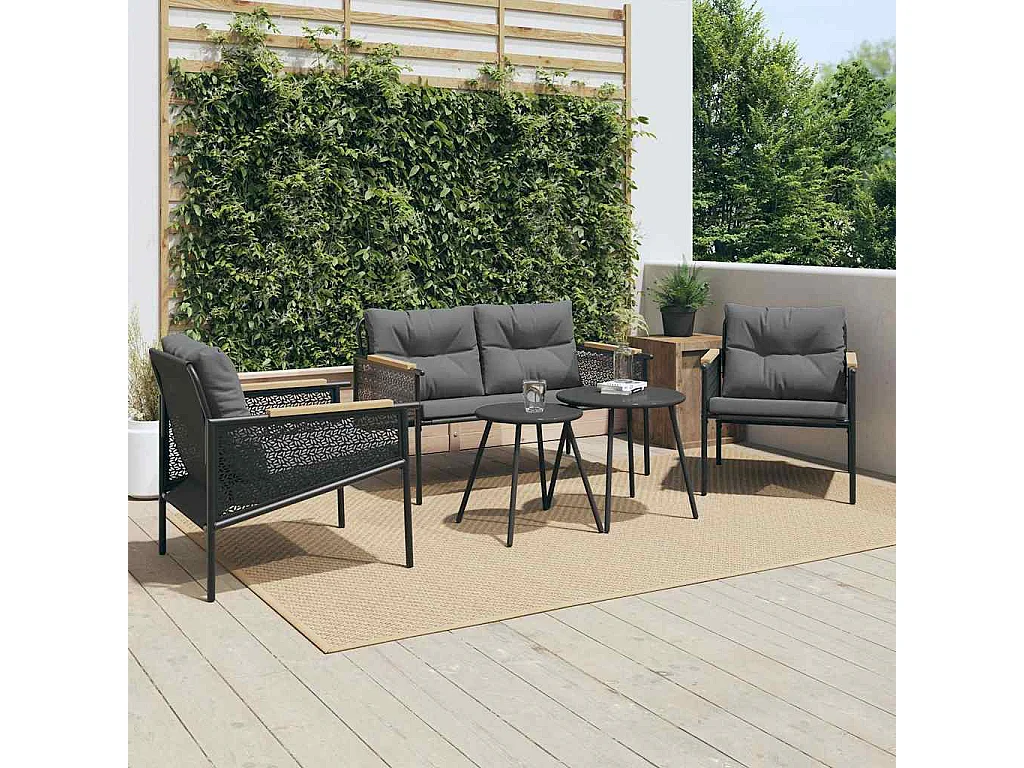 5 pcs conjunto mobiliário de varanda com almofadões aço preto