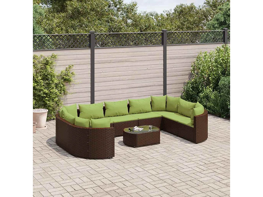 Garden Furniture - Salon de jardin 10 pcs avec coussins marron résine tressée