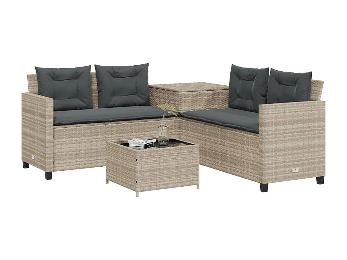 Garden Furniture - Divano Giardino Tavolo e Cuscini a L Grigio Chiaro Polyrattan