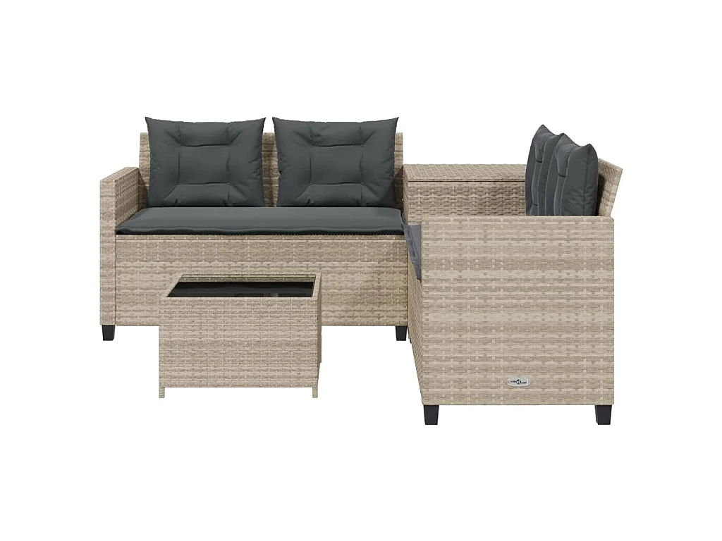 Garden Furniture - Divano Giardino Tavolo e Cuscini a L Grigio Chiaro Polyrattan