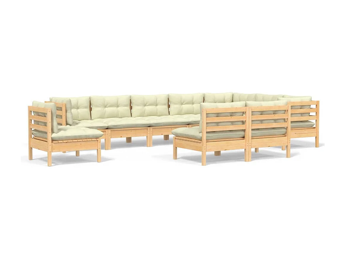 10 pcs conjunto lounge jardim c/ almofadões creme pinho maciço