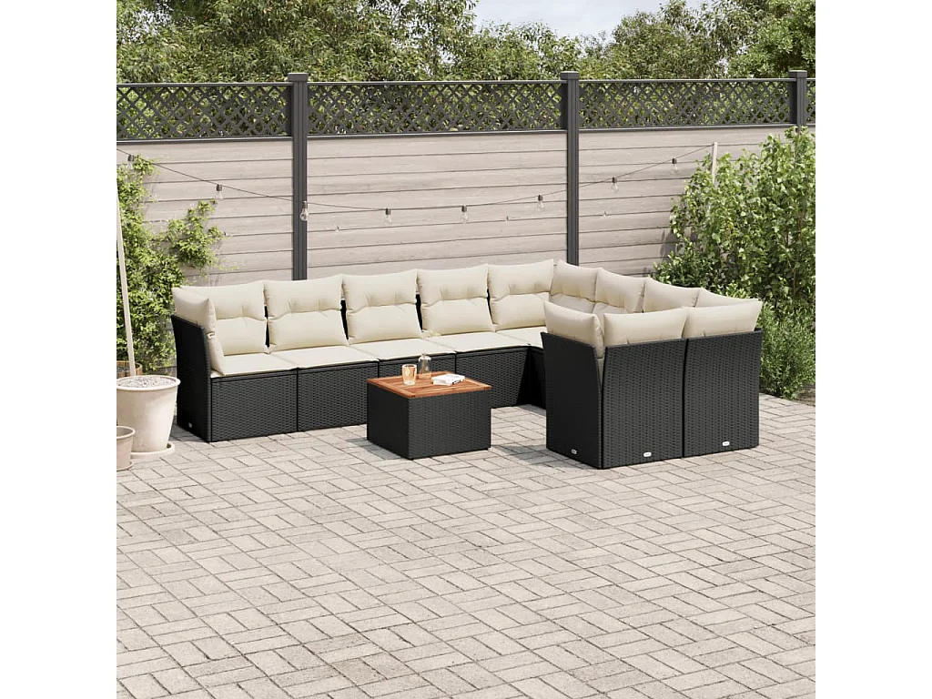 Garden Furniture - 10-tlg. Garten-Sofagarnitur mit Kissen Schwarz Poly Rattan