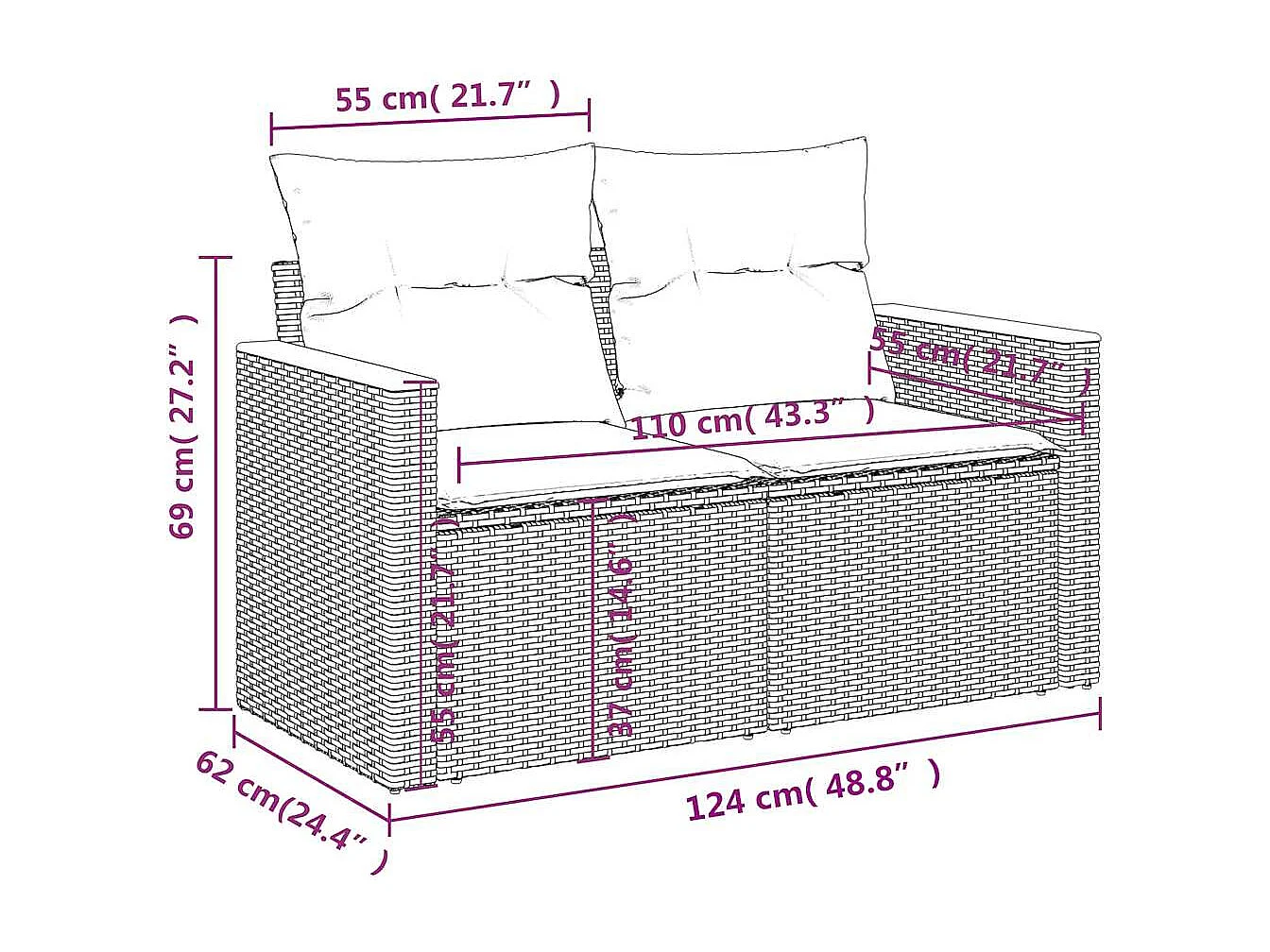 Garden Furniture - 10-tlg. Garten-Sofagarnitur mit Kissen Grau Poly Rattan