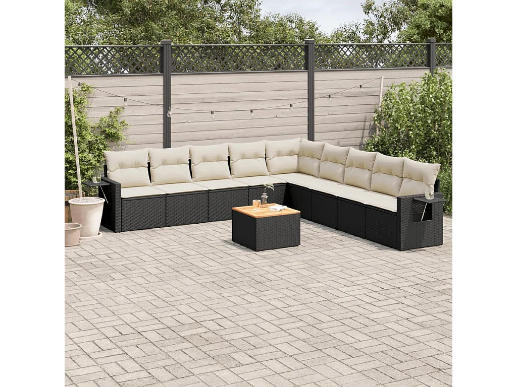 Garden Furniture - Set Divani da Giardino 10pz con Cuscini in Polyrattan Nero