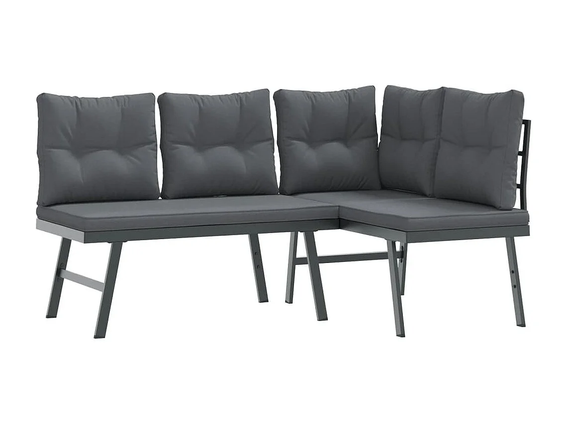 Garden Furniture - Set Panche Giardino Cuscini 7pz Nere Acciaio Verniciato Polvere