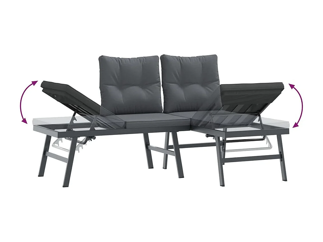 Garden Furniture - Set Panche Giardino Cuscini 7pz Nere Acciaio Verniciato Polvere
