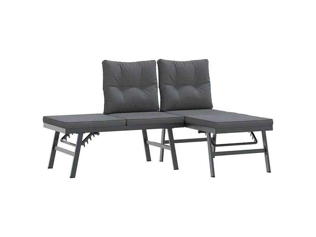 Garden Furniture - Set Panche Giardino Cuscini 7pz Nere Acciaio Verniciato Polvere