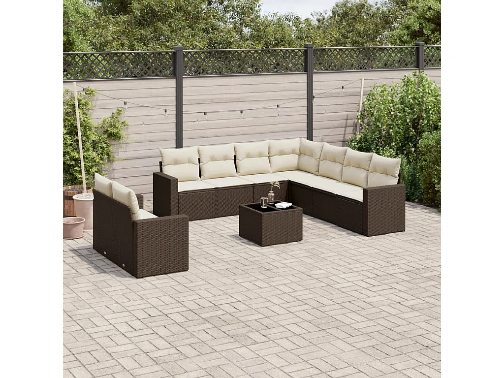 Garden Furniture - Set Divani da Giardino 10pz con Cuscini in Polyrattan Marrone