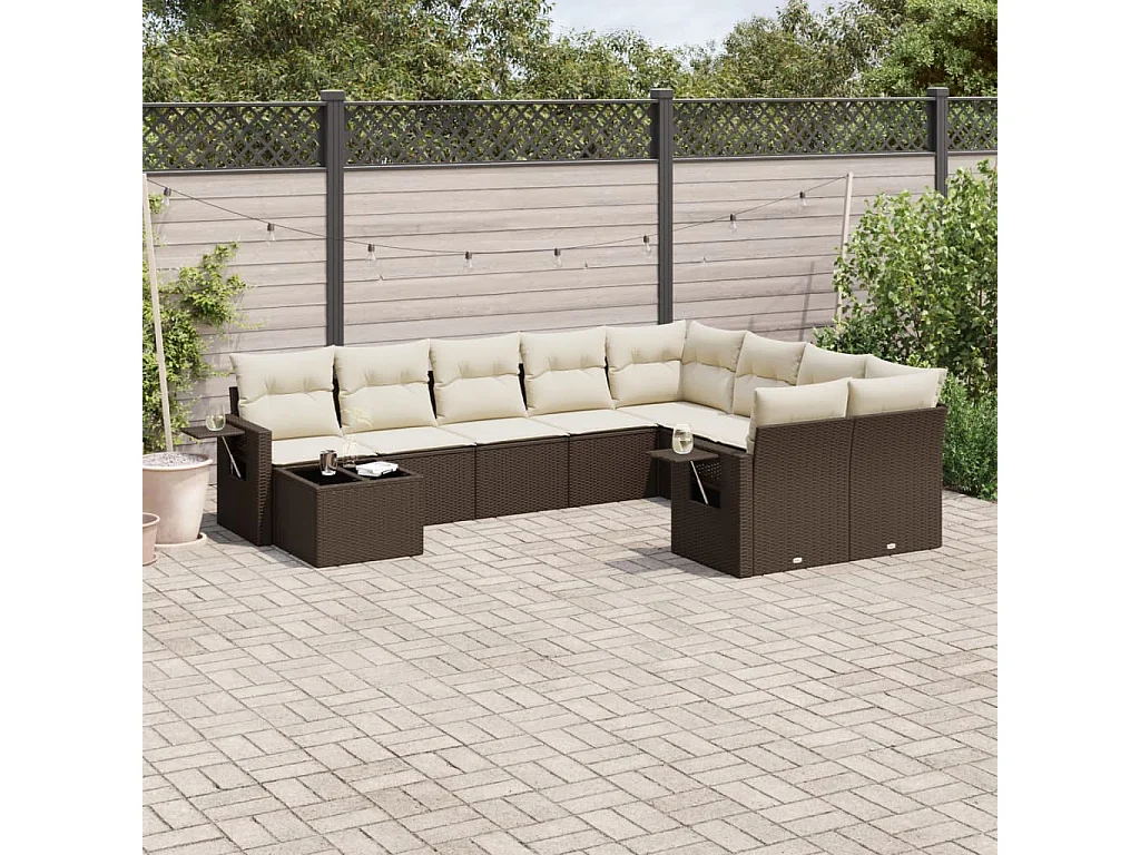 Garden Furniture - Salon de jardin 10 pcs avec coussins marron résine tressée