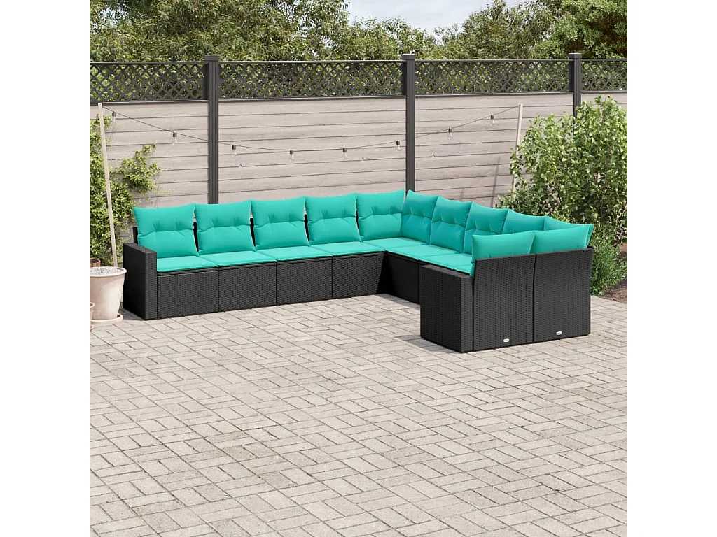 Garden Furniture - Salon de jardin 10 pcs avec coussins noir résine tressée
