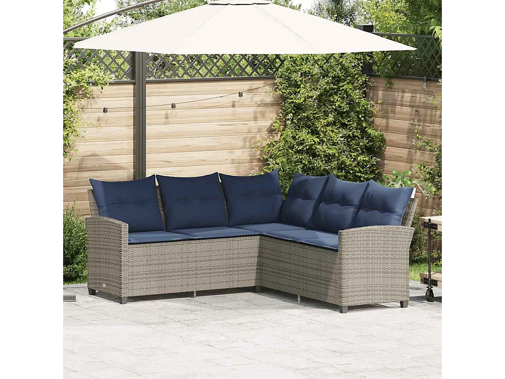 Garden Furniture - L-förmiges Couchsofa mit Kissen Graues Polyrattan