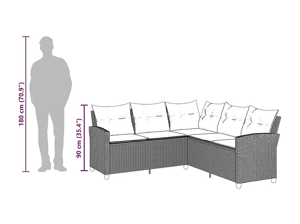 Garden Furniture - L-förmiges Couchsofa mit Kissen Graues Polyrattan