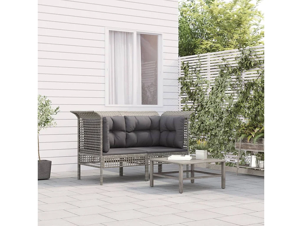 Garden Furniture - Garten-Ecksofas mit Kissen 2 Stk. Grau Poly Rattan