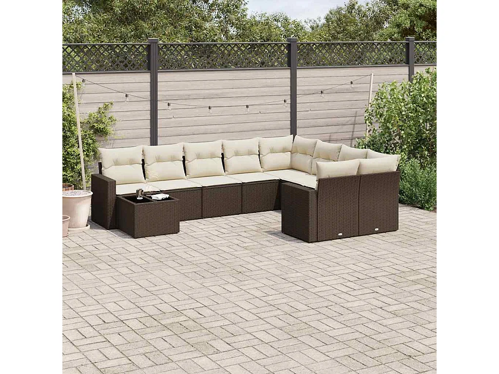 Garden Furniture - Salon de jardin 10 pcs avec coussins marron résine tressée