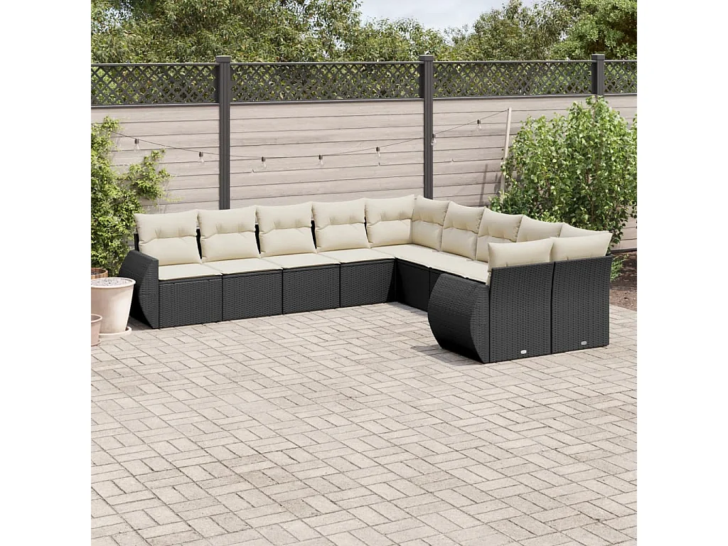 Garden Furniture - Salon de jardin 10 pcs avec coussins noir résine tressée