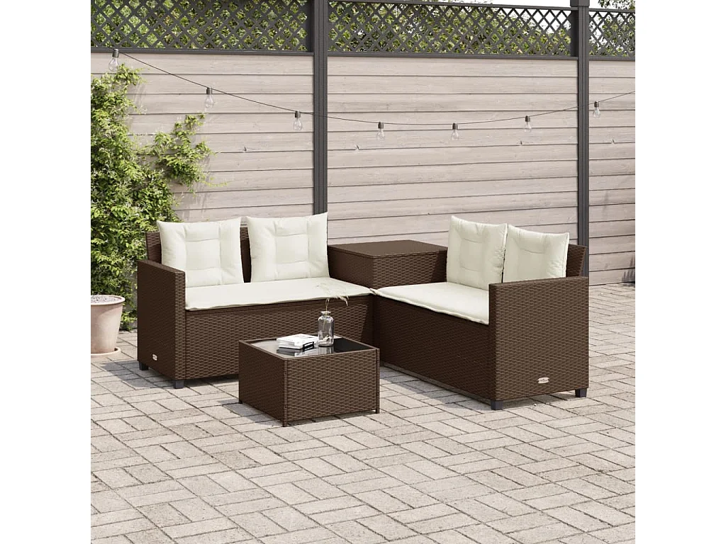 Garden Furniture - Canapé de jardin avec table et coussins en forme de L marron