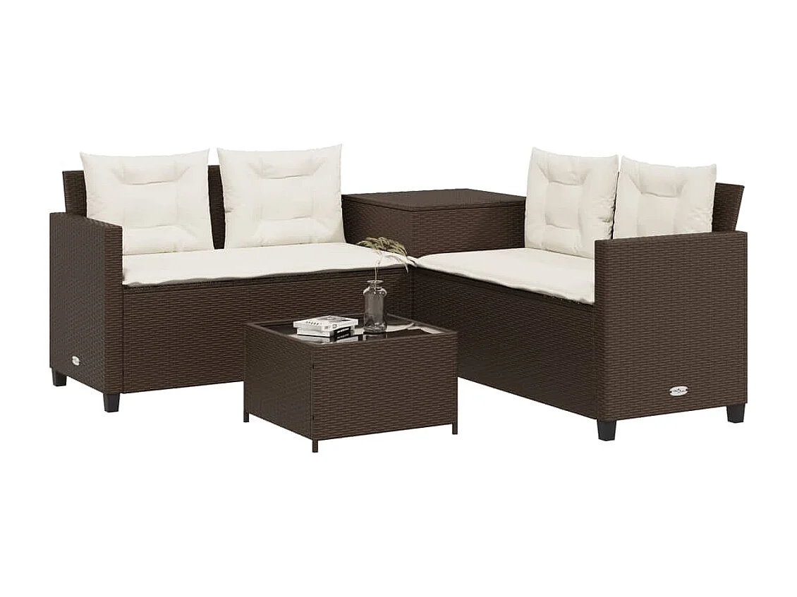 Garden Furniture - Canapé de jardin avec table et coussins en forme de L marron