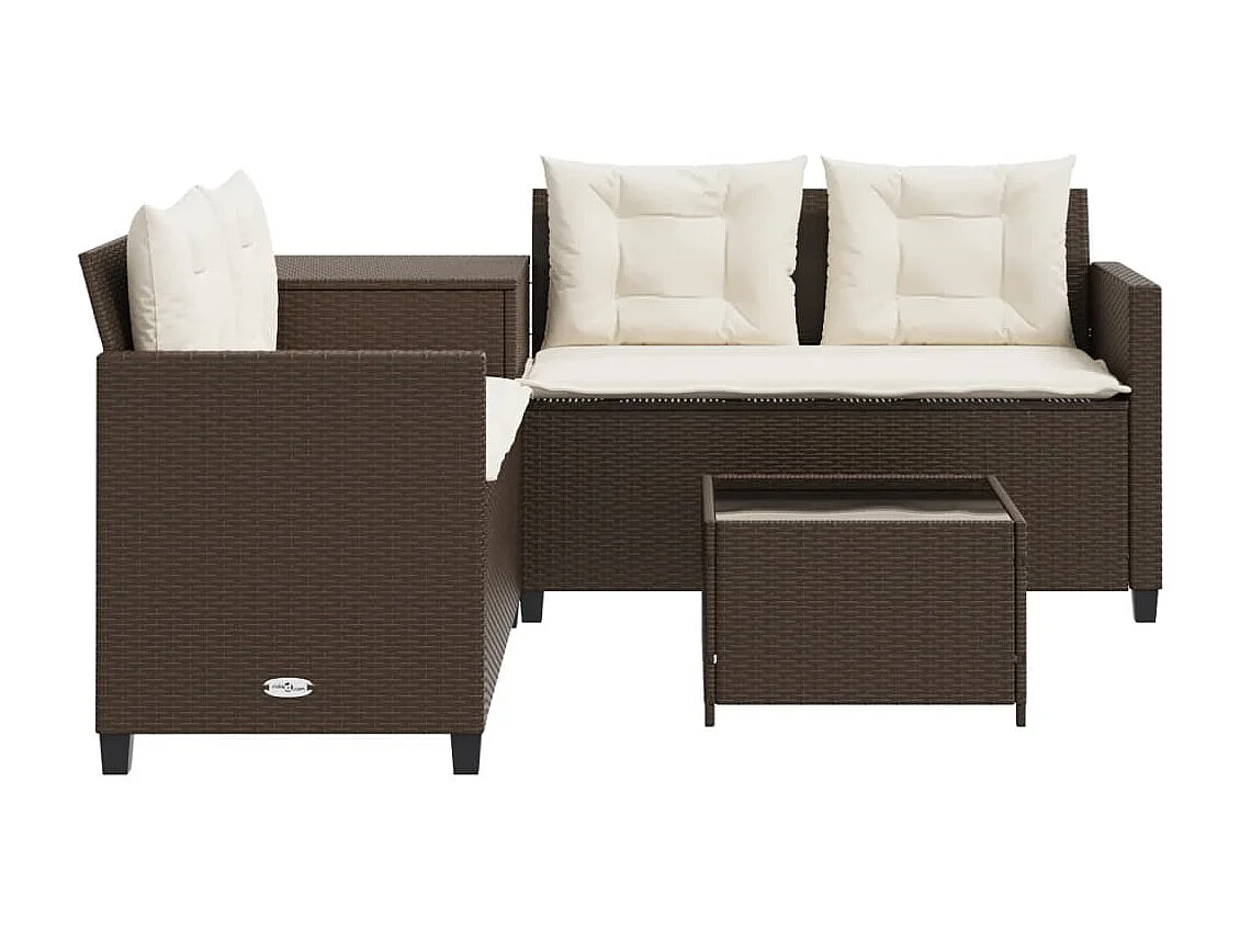 Garden Furniture - Canapé de jardin avec table et coussins en forme de L marron