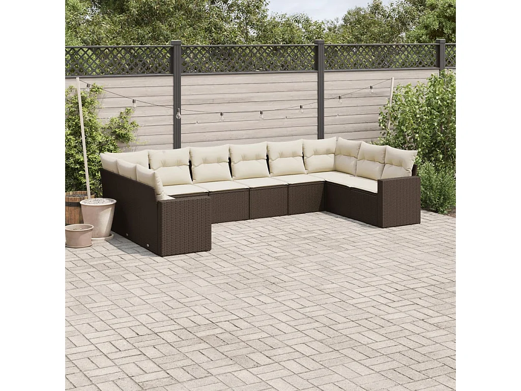 Garden Furniture - Set Divani da Giardino 10pz con Cuscini in Polyrattan Marrone