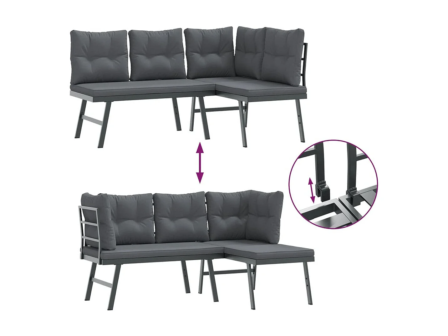 Garden Furniture - 5-tlg. Garten-Sitzgruppe mit Kissen Schwarz Stahl