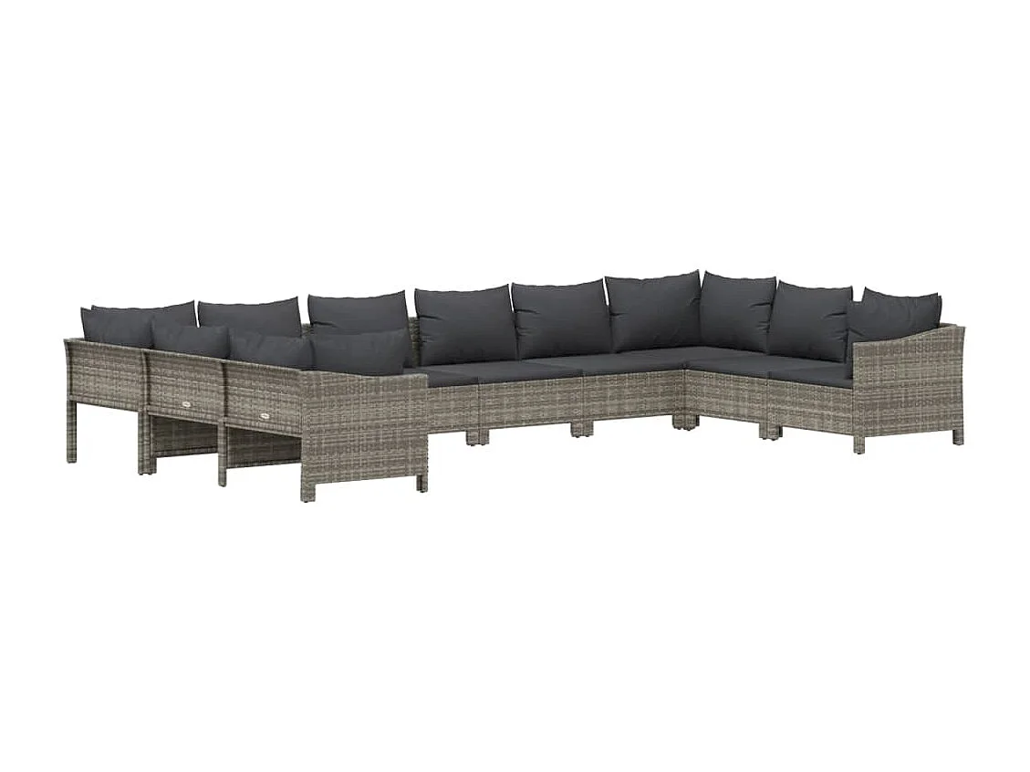 Garden Furniture - Set Divani da Giardino 10 pz con Cuscini in Polyrattan Grigio