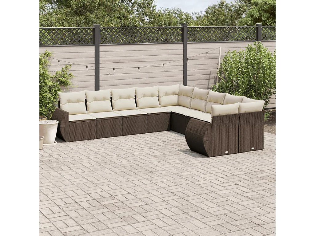 Garden Furniture - Salon de jardin 10 pcs avec coussins marron résine tressée