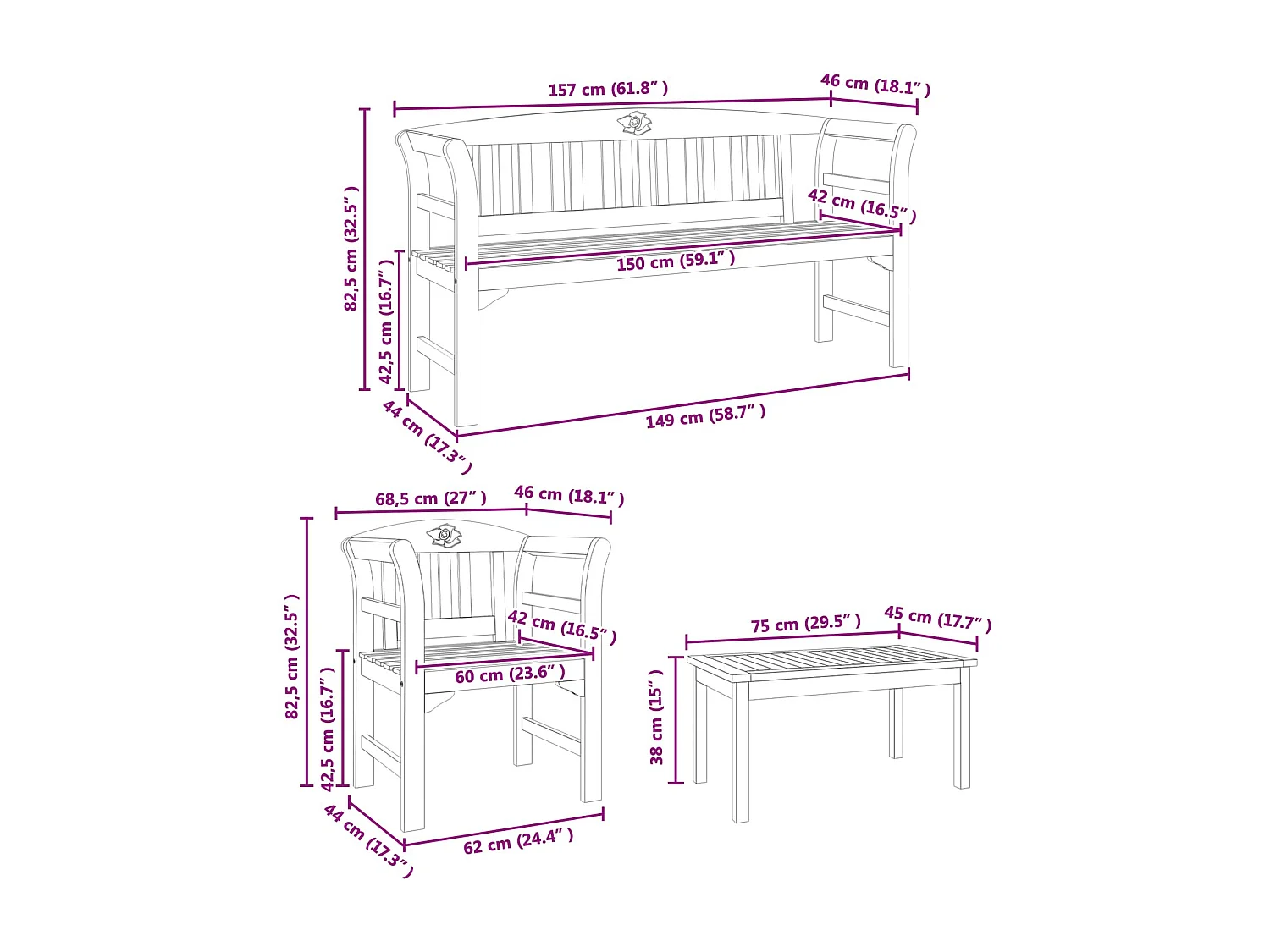 Conjunto de Lounge Rosa do Jardim 4 pcs