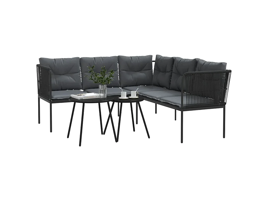Garden Furniture - Set Divano da Giardino con Cuscini Nero Acciaio e Textilene