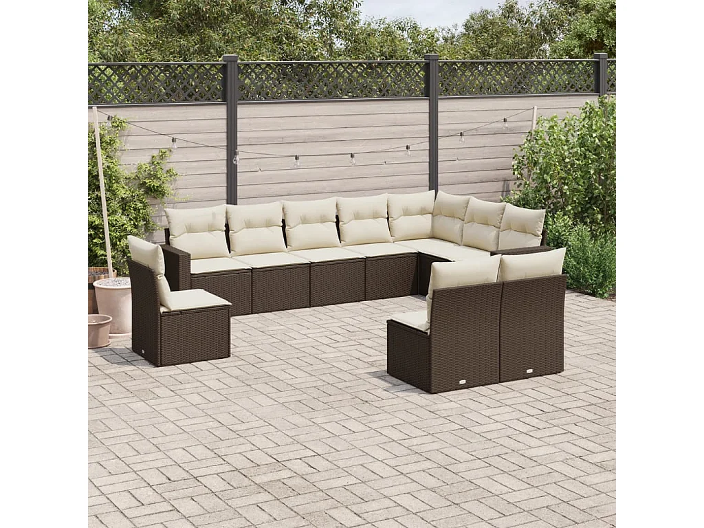 Garden Furniture - Set Divani da Giardino 10pz con Cuscini in Polyrattan Marrone