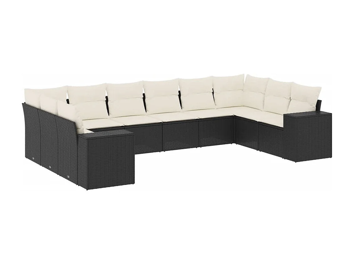 10 pcs conjunto sofás de jardim c/ almofadões vime PE preto