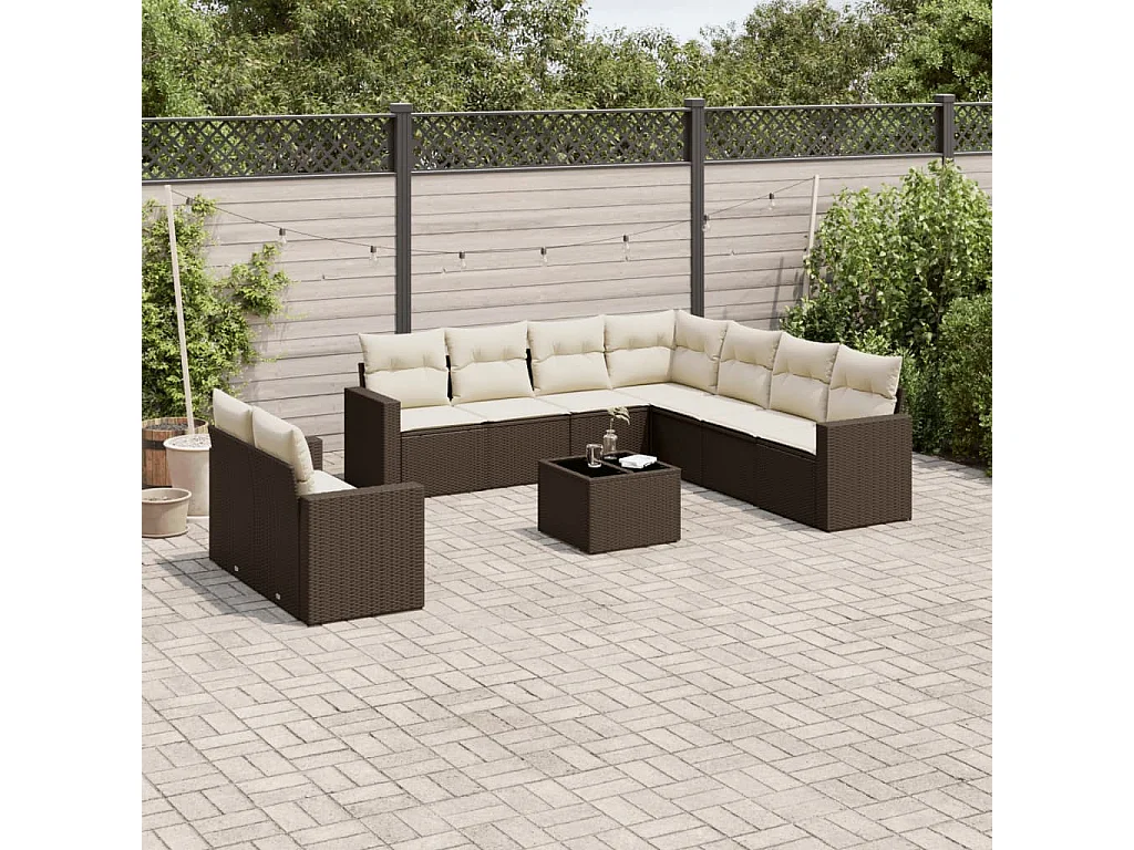Garden Furniture - Set Divani da Giardino 10pz con Cuscini in Polyrattan Marrone