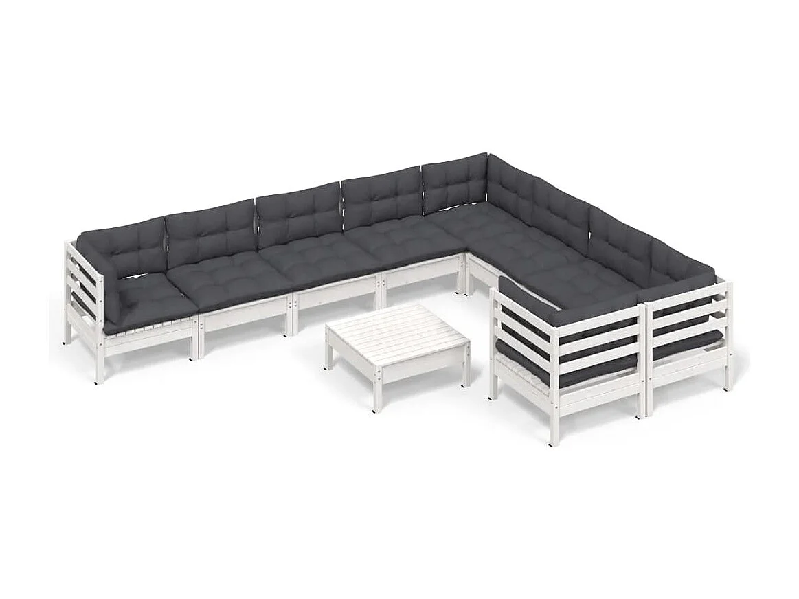 10 pcs conjunto lounge de jardim c/ almofadões pinho branco