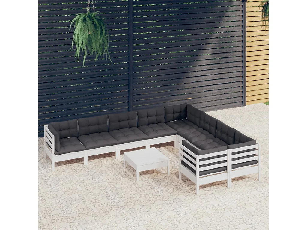 10 pcs conjunto lounge de jardim c/ almofadões pinho branco