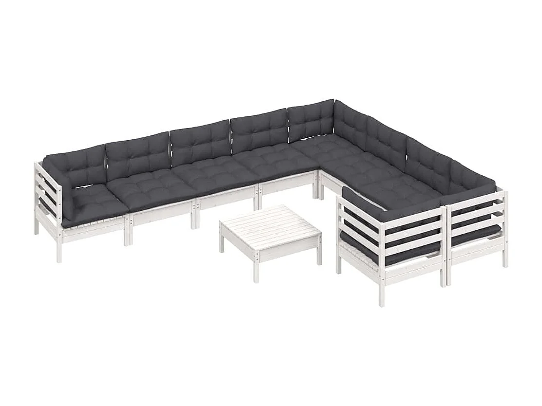 10 pcs conjunto lounge de jardim c/ almofadões pinho branco