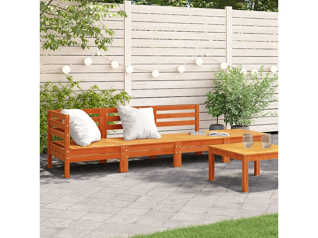Garden Furniture - Divano da Giardino a 4 Posti Marrone Cera Legno Massello Pino